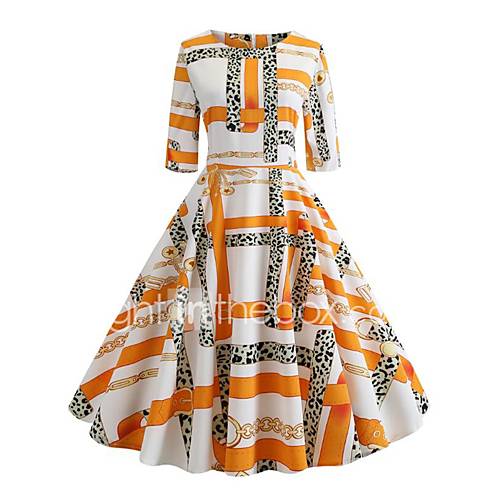 Dames Street Chic Wijd Uitlopend Jurk Bloemen Geometrisch Print Tot De Knie huismerk kopen in de aanbieding