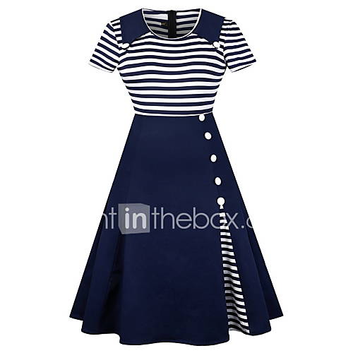 Dames Slank Wijd Uitlopend Jurk Streep Nappi Midi huismerk kopen in de aanbieding