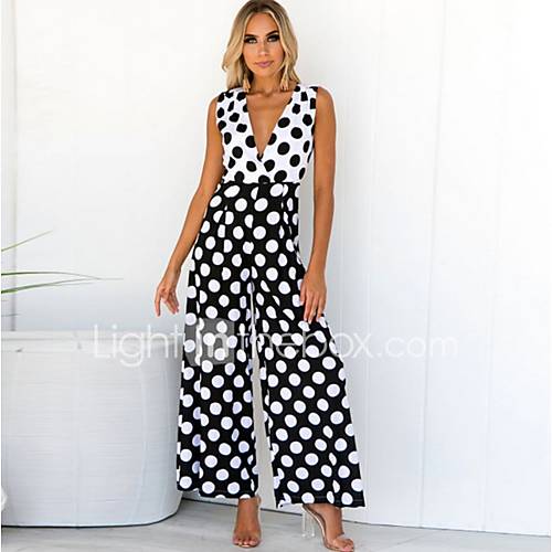 Dames Kentucky Derby Casual Dagelijks Strand Sexy Street Chic Diepe V Hals Zwart Breedbeen Jumpsuit Polka Dot M L Xl huismerk kopen in de aanbieding Dames Kentucky Derby Casual Dagelijks Strand Sexy Street Chic Diepe V Hals Zwart Breedbeen Jumpsuit Polka Dot M L Xl huismerk kopen in de aanbieding
