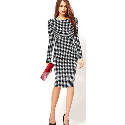 Dames Standaard Schede Jurk Polka Dot Print Tot De Knie huismerk kopen in de aanbieding