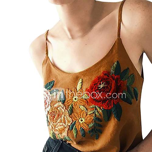 Dames Singlet Bloemen Bandje Bruin huismerk kopen in de aanbieding