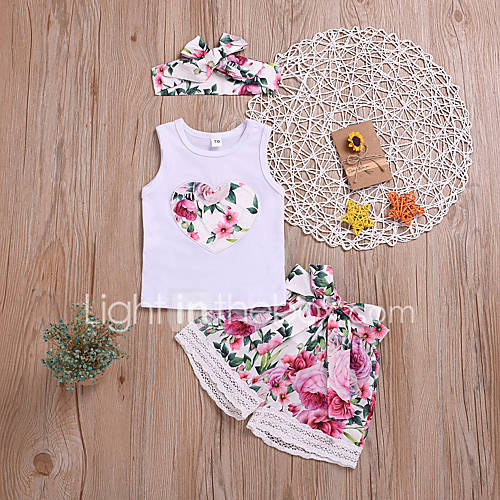 Baby Meisjes Actief Standaard Print Kant Mouwloos Normaal Katoen Kledingset Rood huismerk kopen in de aanbieding