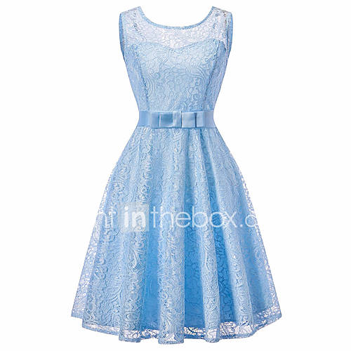 Dames Vintage Standaard A Lijn Schede Jurk Effen Kant Strik Tot De Knie huismerk kopen in de aanbieding