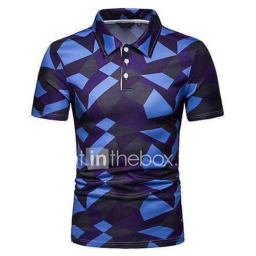 Heren Polo Kleurenblok Overhemdkraag Blauw huismerk kopen in de aanbieding