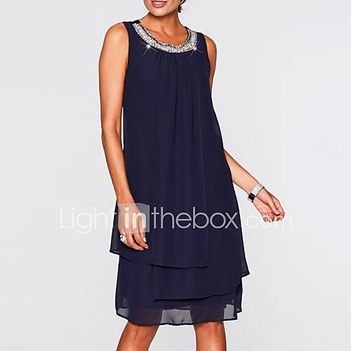 Dames Standaard Schede Chiffon Jurk Effen Tot De Knie huismerk kopen in de aanbieding