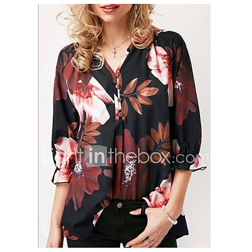 Dames Bloemen Print Blouse Geometrisch V Hals Zwart Xxxl Lente Zomer Herfst Winter huismerk kopen in de aanbieding Dames Bloemen Print Blouse Geometrisch V Hals Zwart Xxxl Lente Zomer Herfst Winter huismerk kopen in de aanbieding