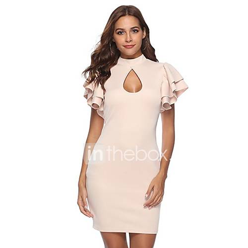 Dames Street Chic Verfijnd Recht Jurk Effen Cut Out Geplooid Boven De Knie huismerk kopen in de aanbieding