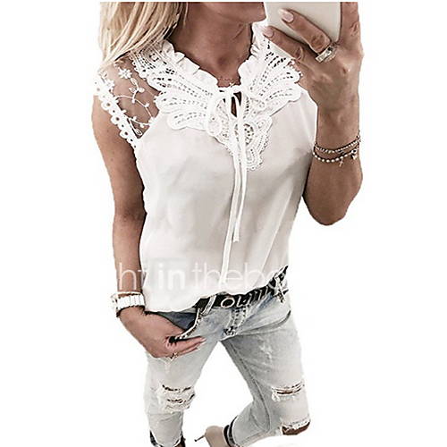 Dames Kant Blouse Effen Ruimvallend Wit huismerk kopen in de aanbieding