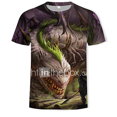 Heren Print T Shirt Kleurenblok 3D Cartoon huismerk kopen in de aanbieding