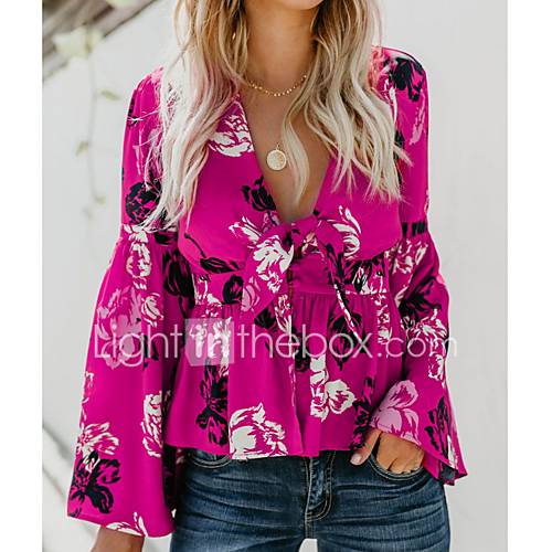 Dames Bloemen Chiffon Blouse V Hals Slank Rood M Lente Zomer Herfst Winter huismerk kopen in de aanbieding Dames Bloemen Chiffon Blouse V Hals Slank Rood M Lente Zomer Herfst Winter huismerk kopen in de aanbieding