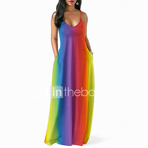 Dames Standaard Schede Jurk Regenboog Maxi huismerk kopen in de aanbieding Dames Standaard Schede Jurk Regenboog Maxi huismerk kopen in de aanbieding