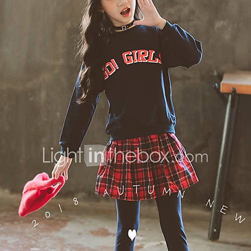 Kinderen Meisjes Standaard Print Lange Mouw Normaal Katoen Kledingset Marineblauw huismerk kopen in de aanbieding