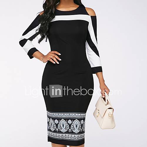 Dames Sexy Bodycon Jurk Streep Schouderafhangend Tot De Knie huismerk kopen in de aanbieding