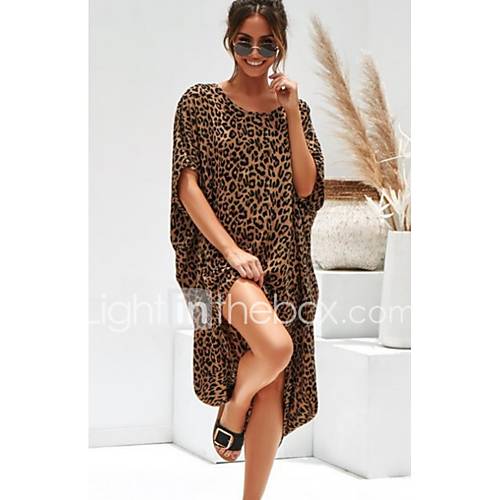 Dames Ruimvallend Oversized Recht Jurk Luipaardprint Asymmetrisch huismerk kopen in de aanbieding