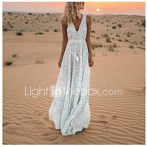 Dames Boho Wijd Uitlopend Jurk Polka Dot Print Maxi huismerk kopen in de aanbieding