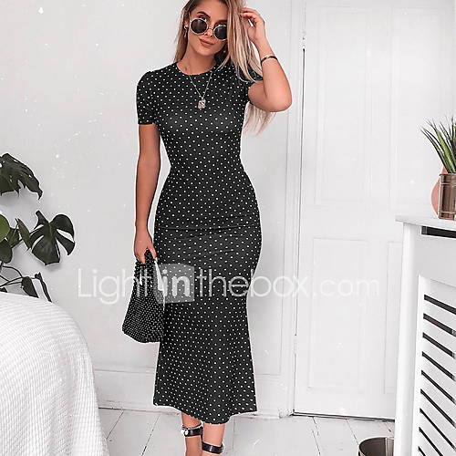 Dames Elegant Slank Schede Trompet Zeemeermin Jurk Polka Dot Print Maxi Uitgaan huismerk kopen in de aanbieding Dames Elegant Slank Schede Trompet Zeemeermin Jurk Polka Dot Print Maxi Uitgaan huismerk kopen in de aanbieding