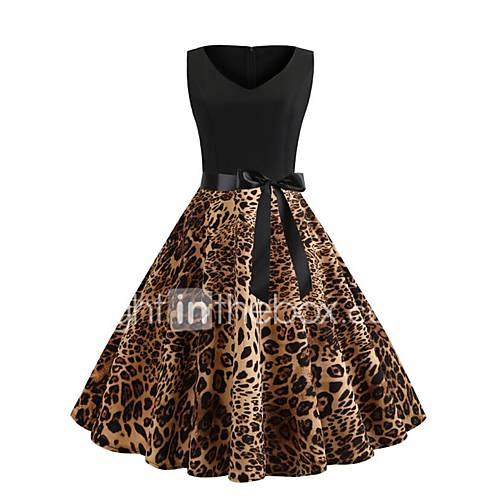 Dames Street Chic Wijd Uitlopend Jurk Luipaard Print Tot De Knie huismerk kopen in de aanbieding