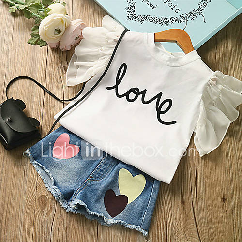 Kinderen Meisjes Standaard Print Korte Mouw Normaal Katoen Kledingset Wit huismerk kopen in de aanbieding