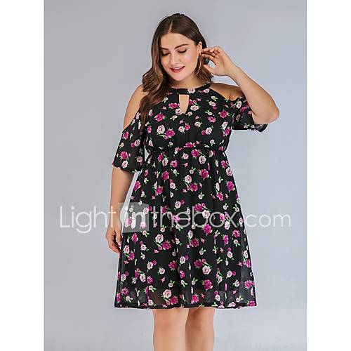 Dames Knielange Chiffon Jurk Blauw Xl Xxl Xxxl Xxxxl huismerk kopen in de aanbieding