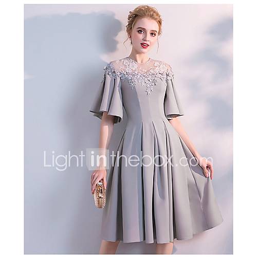 A Lijn Met Sieraad Tot De Knie Chiffon Bruidsmeisjesjurk Kant Door Lan Ting Express huismerk kopen in de aanbieding