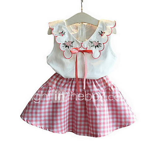 Kinderen Meisjes Street Chic Ruitjes Mouwloos Normaal Polyester Kledingset Blauw huismerk kopen in de aanbieding