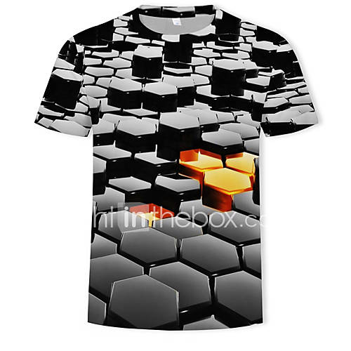 Heren Print T Shirt Katoen Geometrisch Kleurenblok 3D Ronde Hals Zwart Xl huismerk kopen in de aanbieding