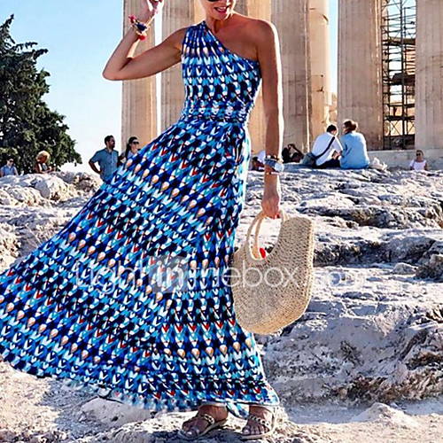 Dames A Lijn Jurk Kleurenblok Print Maxi huismerk kopen in de aanbieding