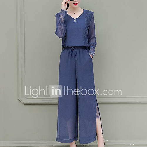 Dames Street Chic Verfijnd Set Pantalon Lace Trim Effen huismerk kopen in de aanbieding