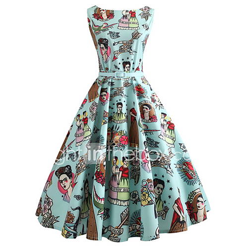 Dames Elegant A Lijn Jurk Geometrisch Print Tot De Knie huismerk kopen in de aanbieding