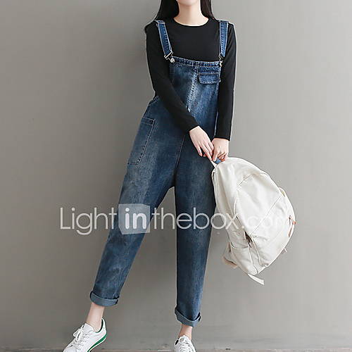 Dames Standaard Overalls Broek Effen Blauw huismerk kopen in de aanbieding Dames Standaard Overalls Broek Effen Blauw huismerk kopen in de aanbieding