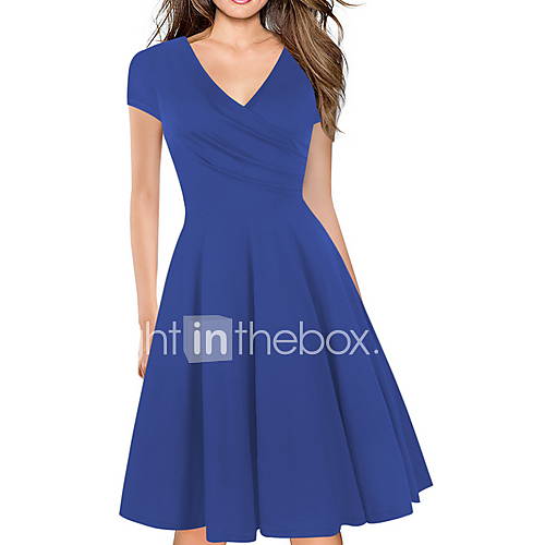 Dames Elegant Wijd Uitlopend Jurk Effen Patchwork Tot De Knie huismerk kopen in de aanbieding