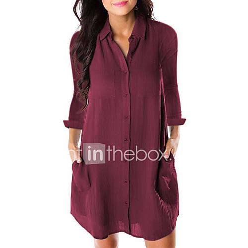 Dames Standaard Overhemd Jurk Effen Patchwork Boven De Knie huismerk kopen in de aanbieding