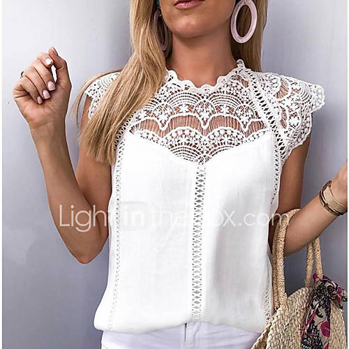 Dames Sexy Kant Chiffon Blouse Effen Wit L Lente Zomer huismerk kopen in de aanbieding