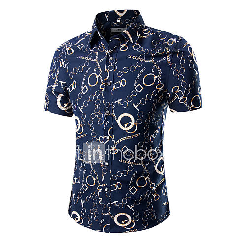 Heren Print Overhemd Katoen Polka Dot Bloemen Geometrisch Marineblauw Xxxl huismerk kopen in de aanbieding