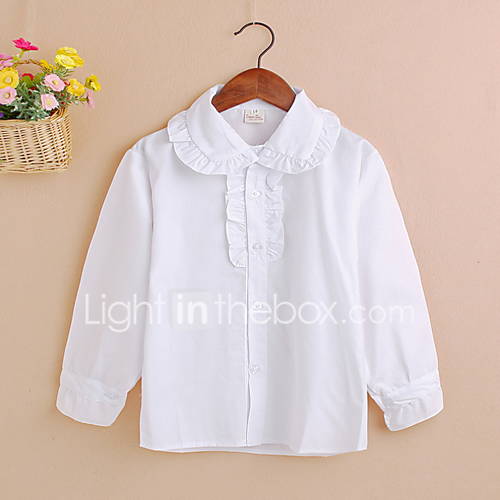 Kinderen Meisjes Actief Effen Lange Mouw Katoen Overhemd Wit huismerk kopen in de aanbieding