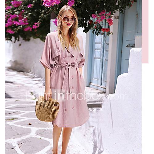 Dames Street Chic Schede Overhemd Jurk Effen Tot De Knie huismerk kopen in de aanbieding