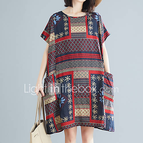 Dames Recht Jurk Kleurenblok Boven De Knie huismerk kopen in de aanbieding