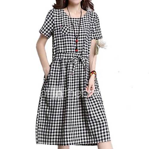 Dames Knielengte Een Lijnjurk Zwart Blauw M L Xl Xxl huismerk kopen in de aanbieding