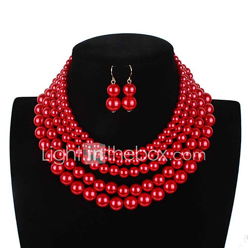 Dames Meetkundig Sieraden Set Imitatieparel Heel Simpel Zoet Modieus Leuke En Mooie Style Elegant Omvatten Ketting Oorbel Parelketting Bruin Rood Donker Voor Bruiloft Feest Dagelijks Club Festiva huismerk kopen in de aanbieding