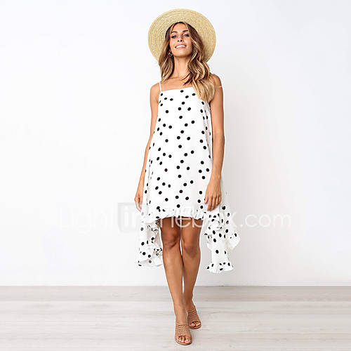 Dames Boho Verfijnd Wijd Uitlopend Jurk Polka Dot Blote Rug Print Asymmetrisch huismerk kopen in de aanbieding