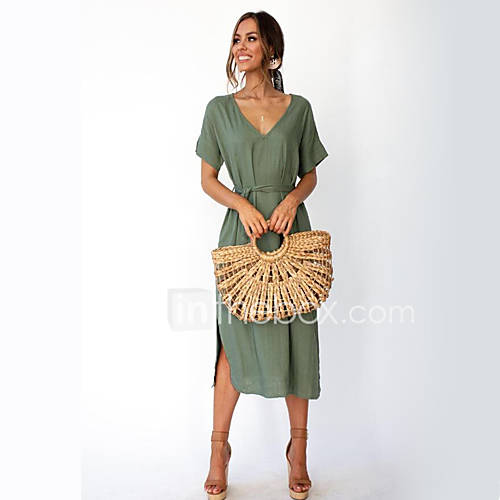 Dames Street Chic Recht Jurk Effen Midi huismerk kopen in de aanbieding