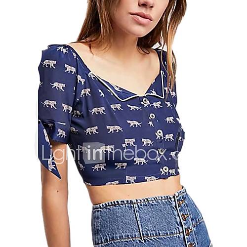 Dames Print Overhemd Geometrisch Marineblauw huismerk kopen in de aanbieding