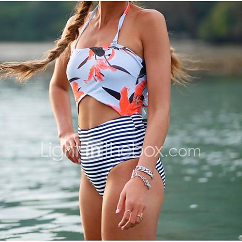 Dames Licht Blauw Tankini Zwemkleding Gestreept M L Xl huismerk kopen in de aanbieding