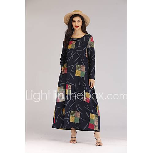 Dames Vintage A Lijn Jurk Geometrisch Print Maxi huismerk kopen in de aanbieding