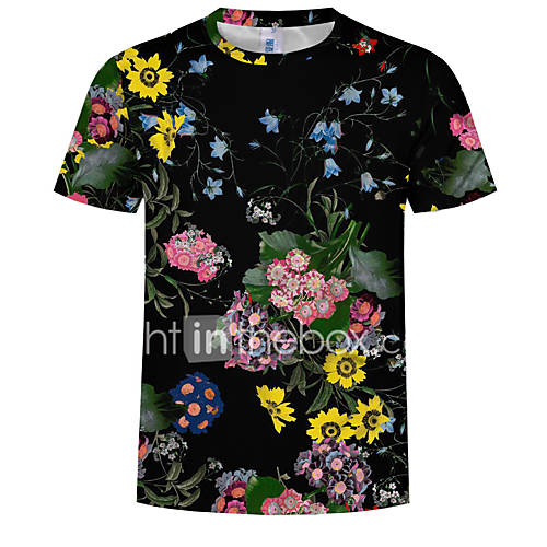 Heren Print T Shirt Bloemen Kleurenblok 3D Zwart Xl huismerk kopen in de aanbieding