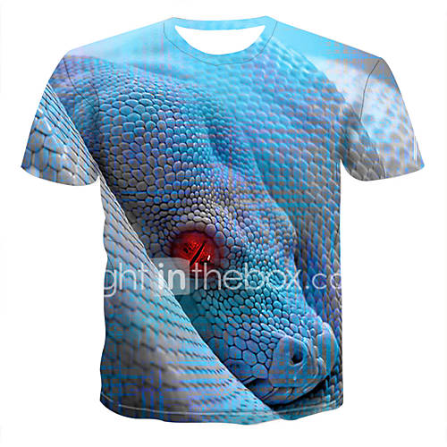 Heren Print T Shirt Kleurenblok 3D Dier Licht Blauw Xxxxl huismerk kopen in de aanbieding