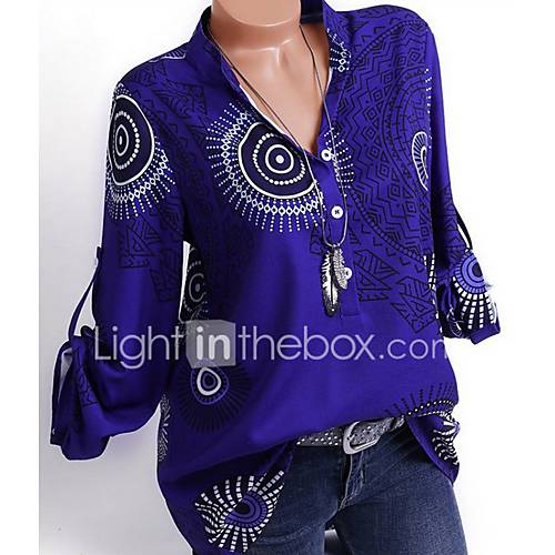 Dames Bloemen Print Overhemd Geometrisch V Hals Blauw Xxxl Lente Zomer Herfst Winter huismerk kopen in de aanbieding Dames Bloemen Print Overhemd Geometrisch V Hals Blauw Xxxl Lente Zomer Herfst Winter huismerk kopen in de aanbieding