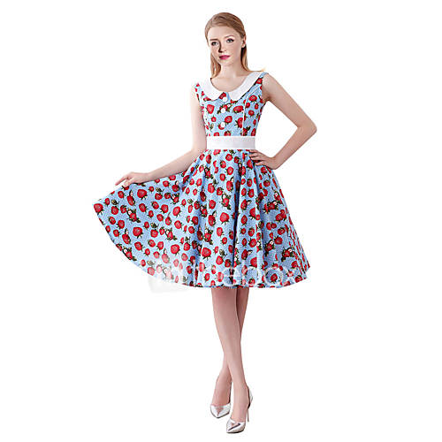 Dames Vintage Wijd Uitlopend Jurk Fruit Print Tot De Knie huismerk kopen in de aanbieding