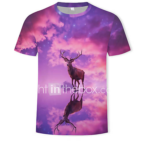 Heren Print T Shirt Kleurenblok 3D Paars Xl huismerk kopen in de aanbieding