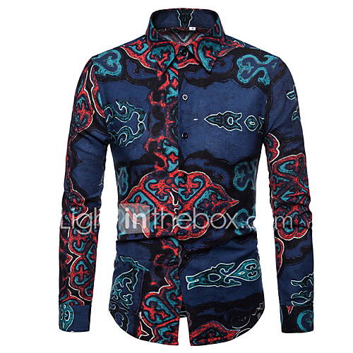 Heren Overhemd Geometrisch Blauw huismerk kopen in de aanbieding